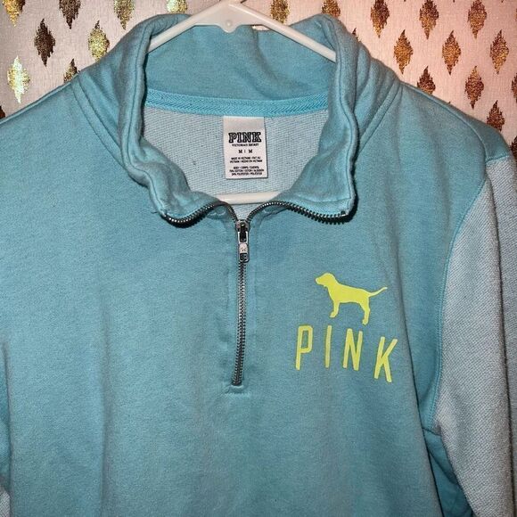 Victoria's Secret PINK Half-Zip Light Blue Terrycloth Pull-Over size M - Picture 2 of 5